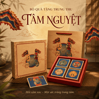 Hộp Quà Trung Thu Tâm Nguyệt, Bánh Trung Thu Tiramisu Phô Mai Một Trứng & Dẻo Tắc Xí Muội, Kèm Túi
