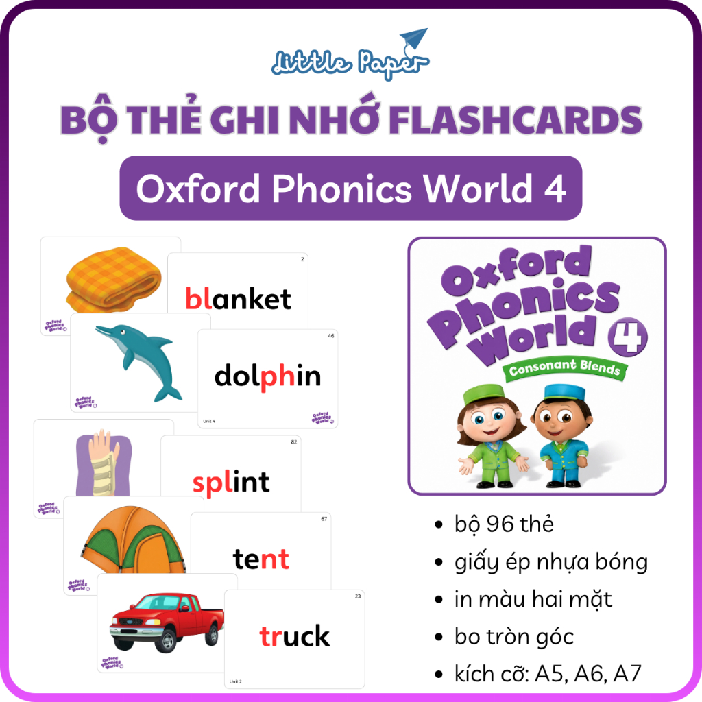 Bộ thẻ ghi nhớ Flashcard Oxford Phonics World 4, thẻ học ngữ âm cho bé, tranh từ vựng cho trẻ