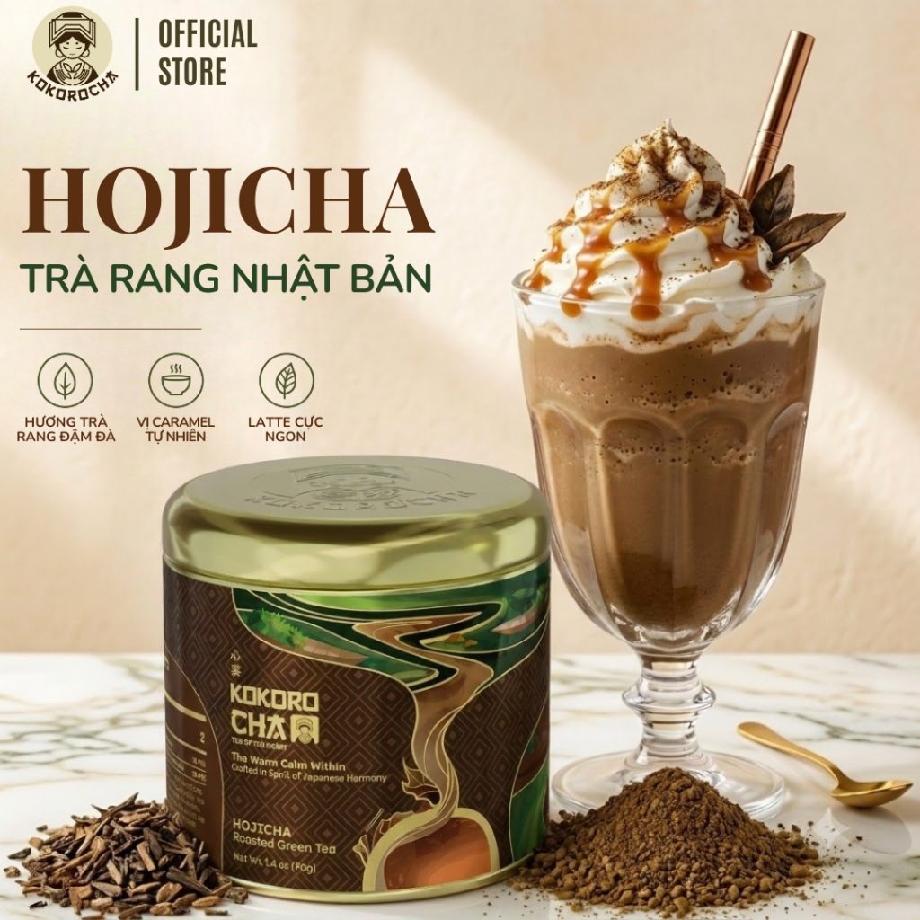 Bột Hojicha KOKOROCHA 40g | Bột Hojicha Trà Xanh Rang Ít Caffeine, Pha Hojicha Latte Thay Matcha | C