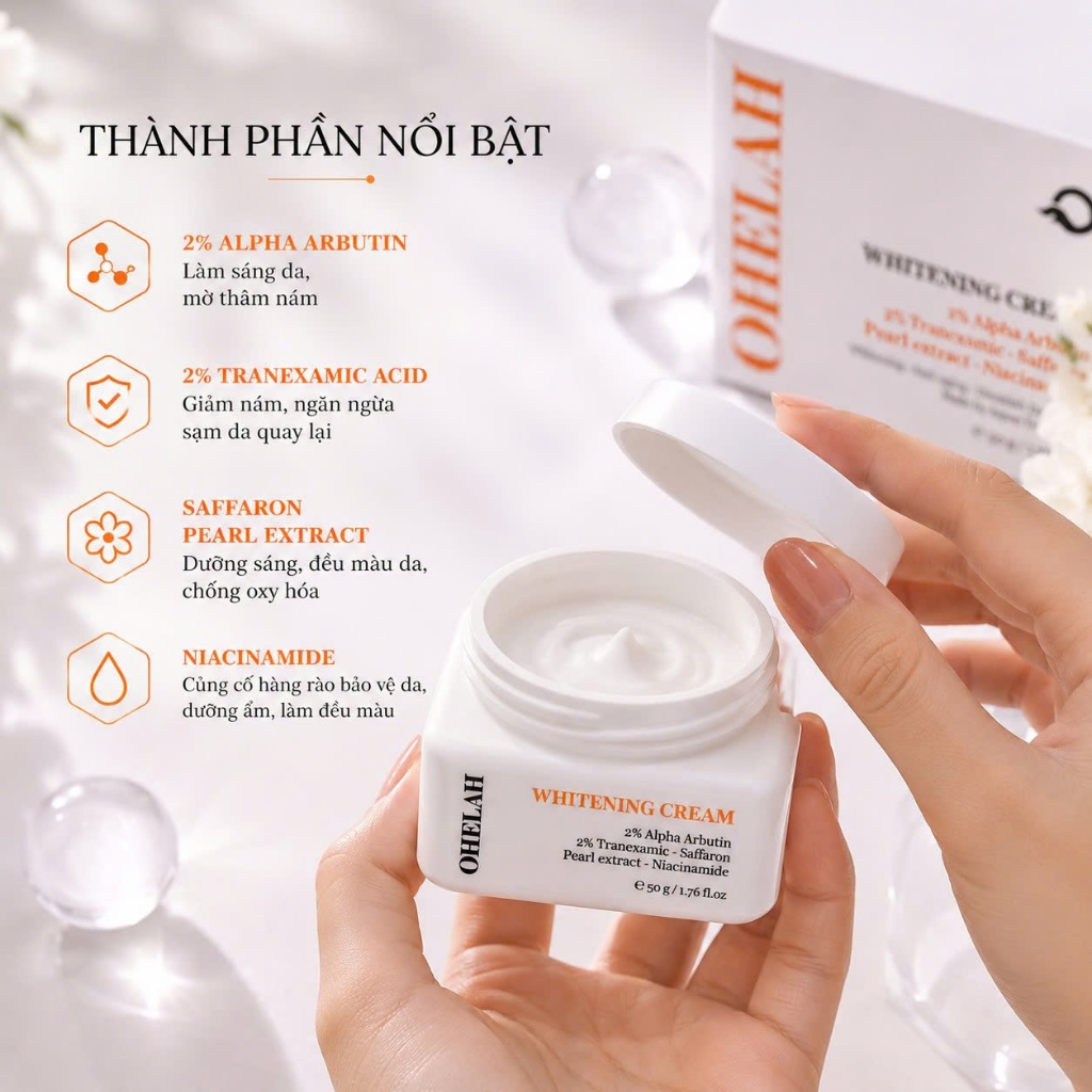 [CHÍNH HÃNG]Kem Dưỡng Trắng Ohelah  Giảm Thâm Nám Làm Đều Màu Da Arbutin-Tranexamic-Niacinamide Ohel