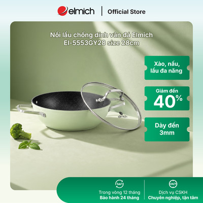 Nồi lẩu/ chảo lẩu xào chống dính vân đá Elmich El-5553GY28 size 28cm