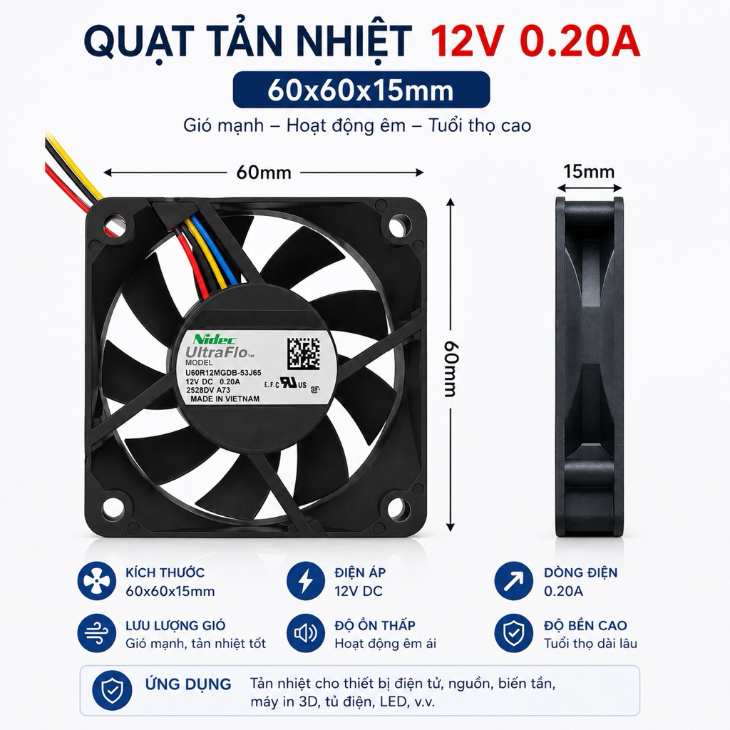 Quạt tản nhiệt 12v 0,20a 60x60x15mm