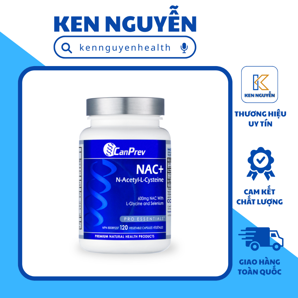 CanPrev NAC+ 600mg – N-Acetyl-L-Cysteine (NAC) với L-Glycine & Selenium | Hỗ Trợ Chống Oxy Hóa