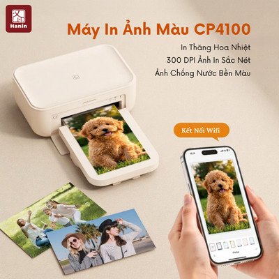 [TẶNG 20 ẢNH] Máy In Ảnh Lấy Liền CP4100 In Từ Điện Thoại, Ảnh Chất Lượng Cao 300 DPI, 10x15cm, Chống Nước | Hanin
