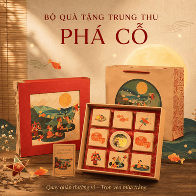 Hộp Quà Trung Thu Phá Cỗ, Bánh Trung Thu Thập Cẩm Sò Điệp Xốt Truffle 1 Trứng, Kèm Túi, Thiệp