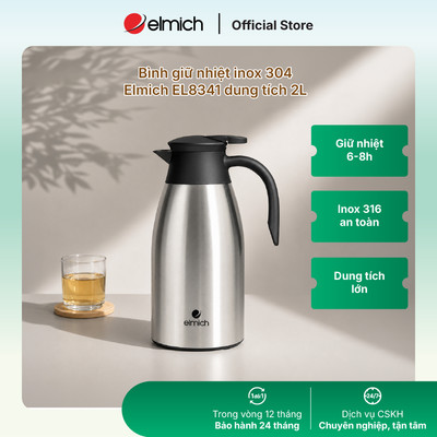[LIFEMCMBP4 -12% đơn 250K] Bình giữ nhiệt gia đình inox 304 Elmich EL-8341 thể tích 2000ml