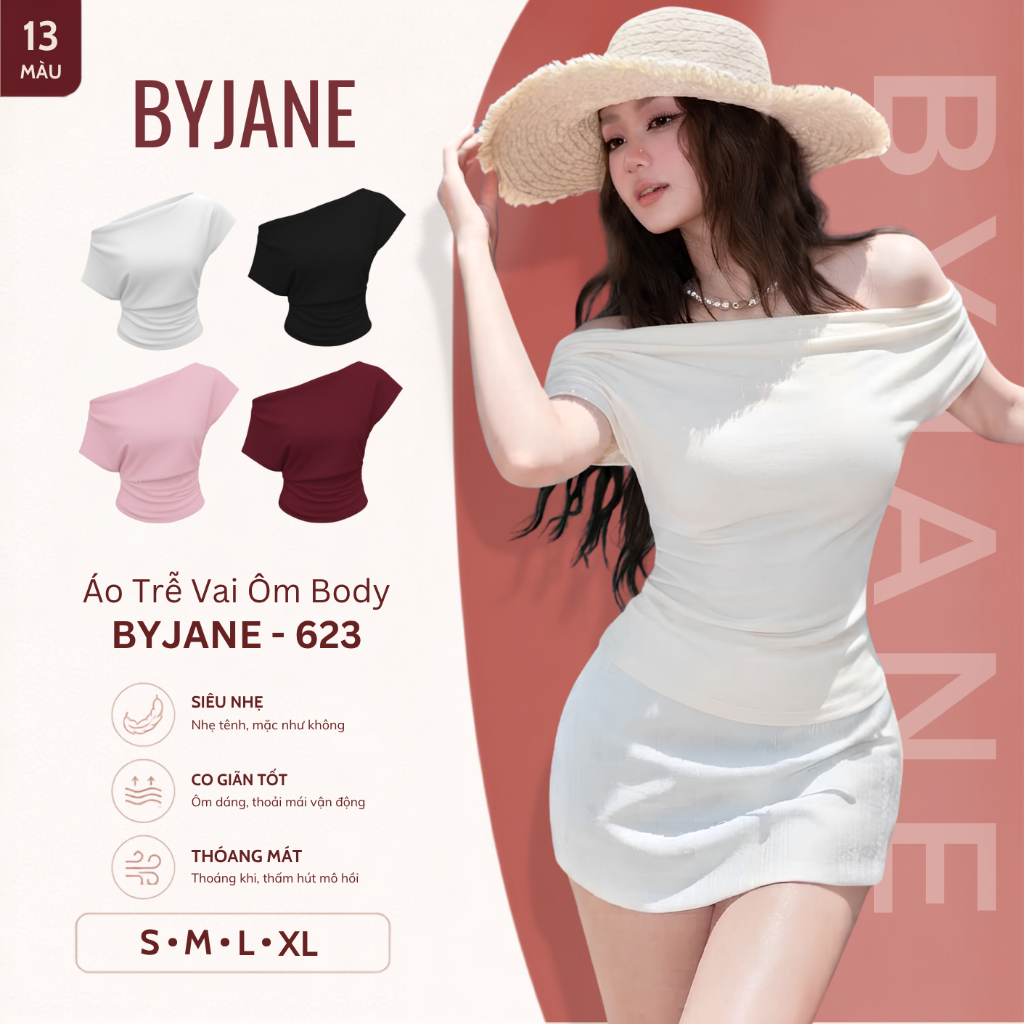 [MÀU MỚI] Áo Thun Nữ Trễ Vai Tay Ngắn Cotton Co Giãn Mềm Mịn Tôn Dáng Gợi Cảm BYJANE – 623