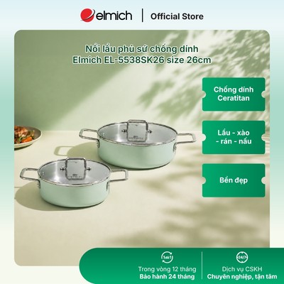 Nồi chảo lẩu chống dính Ceramic Elmich EL5538SK26 size 26cm