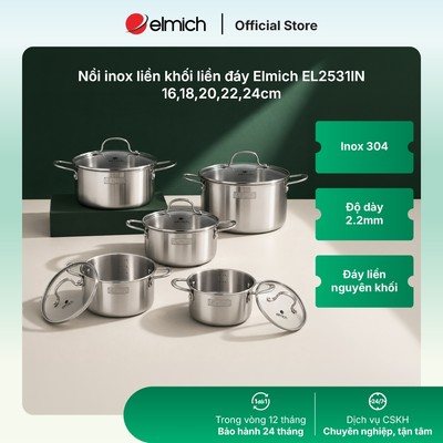 Nồi inox cao cấp nguyên khối Elmich Trimax  EL-2531 size 16,18,20,22,24cm