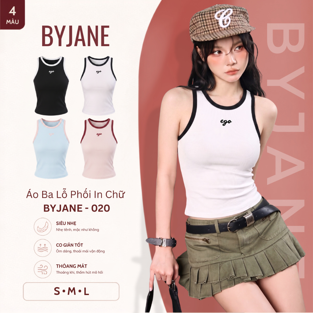 [MỞ BÁN] Áo Ba Lỗ Tanktop Nữ BYJANE Ôm Body Phối Viền In Chữ EGO Chất Thun Co Giãn 4 Chiều Form Ôm T