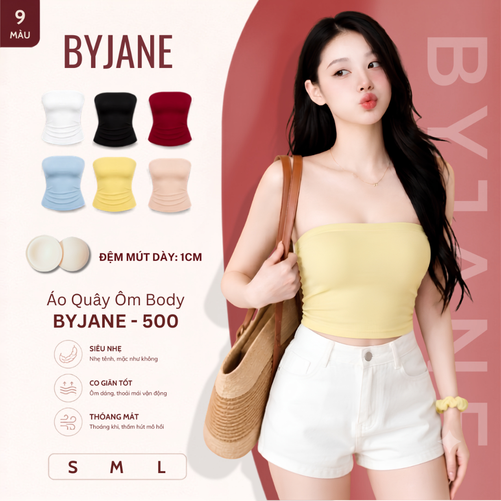 ( KO MÚT / KÈM MÚT ) Áo Ống ôm body, Áo quây nhiều màu vải cotton mịn co dãn tốt tôn dáng BYJANE - 5