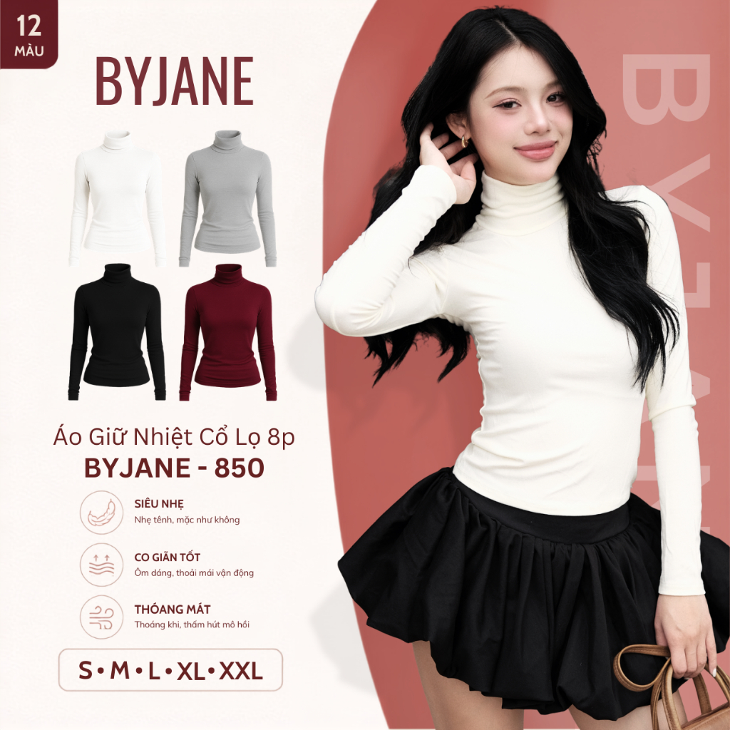 [MÀU MỚI] Áo Thun Nữ Dài Tay Cổ Lọ 8p Co Dãn 4 Chiều Giữ Nhiệt Tốt Chất Thun Cotton Mịn BYJANE - 850