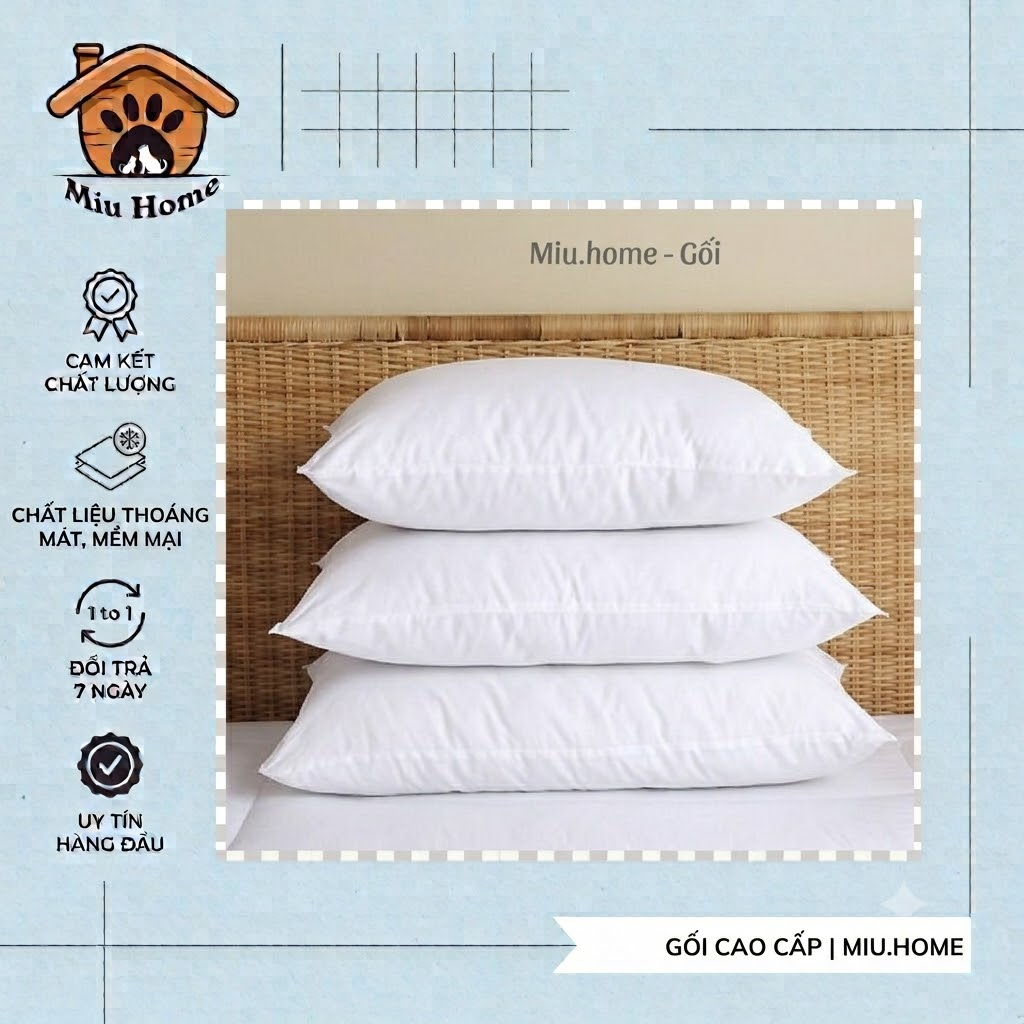 Ruột Gối Hơi Bông Gòn Cao Cấp, Lõi Bông Kháng Khuẩn Nhiều Kích Thước - Miu Home