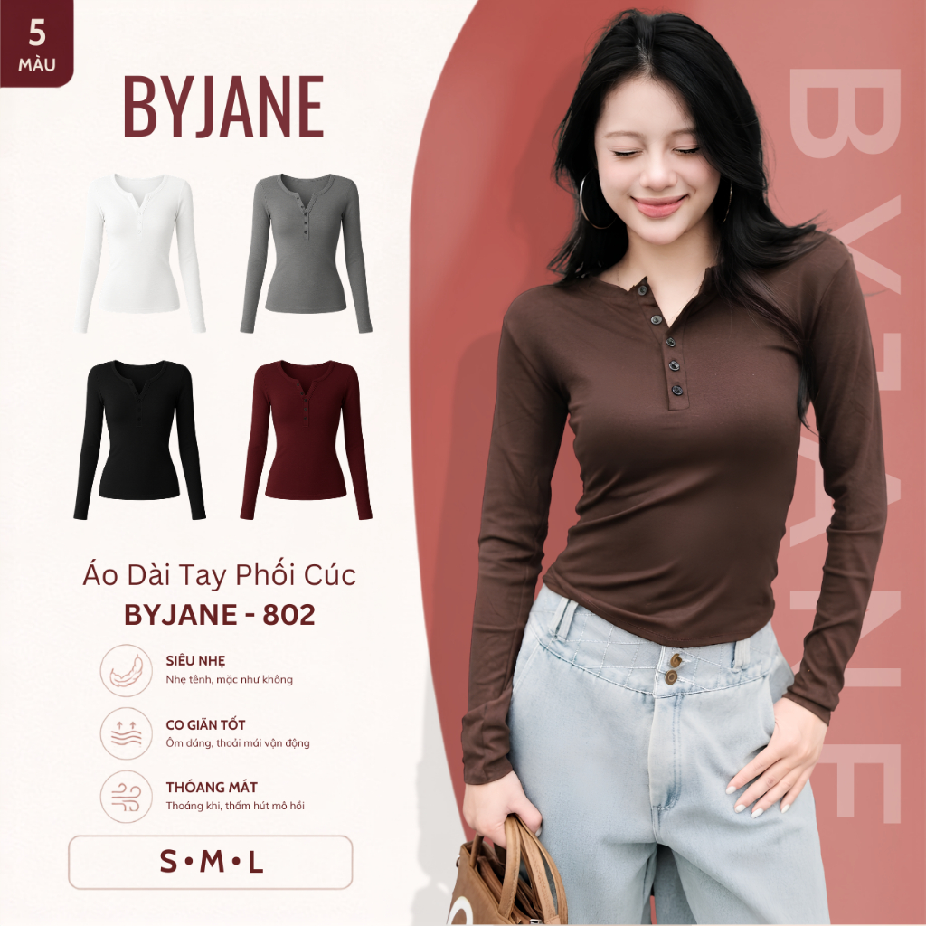 [MÀU MỚI] Áo Thun Nữ Dài Tay Khuy Cúc Chất Thun Min Co Dãn 4 chiều BYJANE - 802