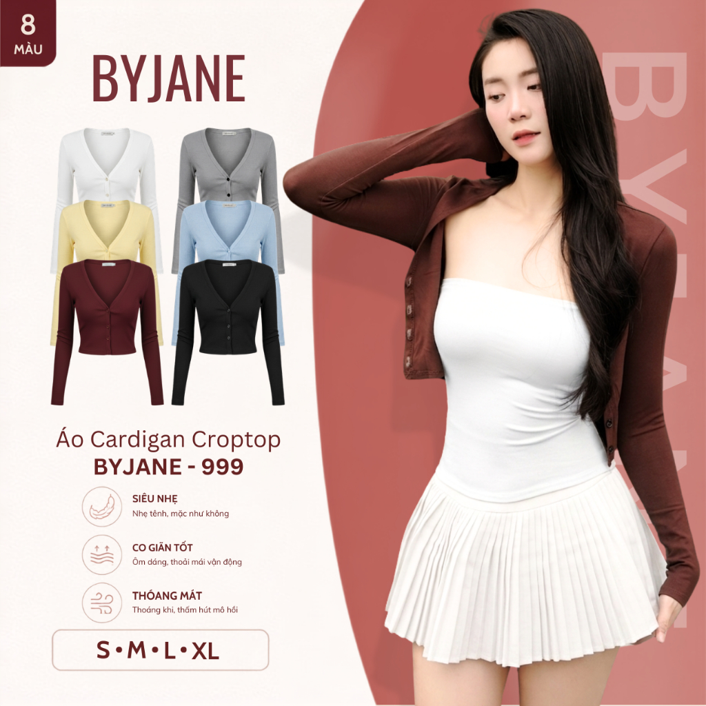 [MÀU MỚI] Áo Cardigan Nữ Dáng Ngắn Croptop Tay Dài Co Giãn 4 Chiều Cotton Mềm Mịn BYJANE – 999