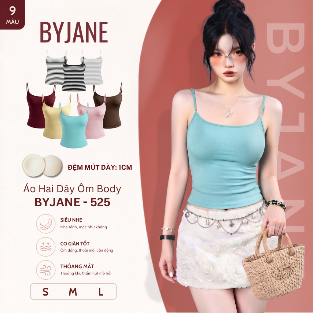 ( KO MÚT / KÈM MÚT) Áo Hai Dây Bản Nhỏ Phong Cách Cá Tính Co Dãn 4 Chiều BYJANE - 525