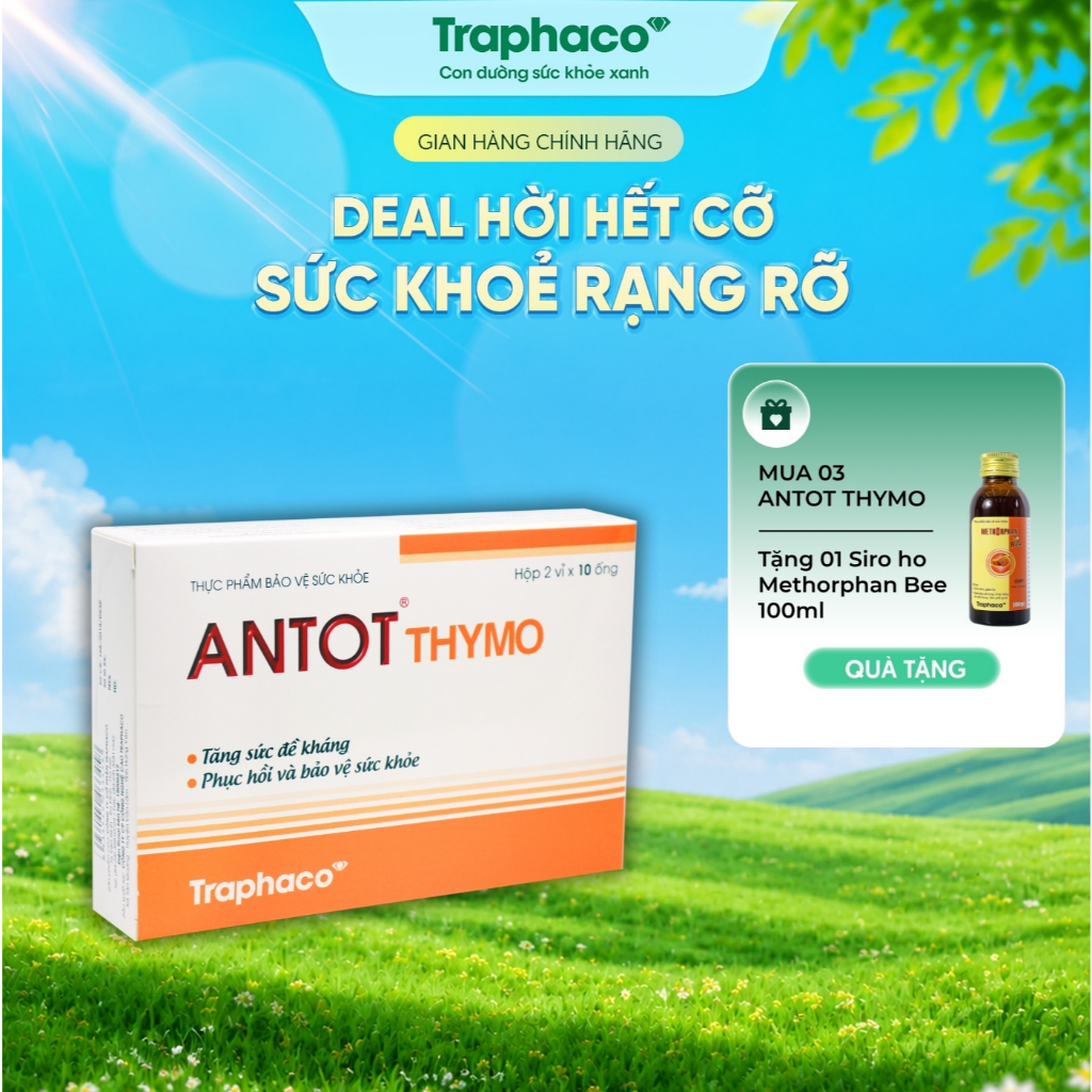 Thực Phẩm Bảo Vệ Sức Khỏe Antot Thymo Traphaco Hỗ Trợ Tăng Sức Đề Kháng Giúp Ăn Ngon Hộp 2 Vỉ x10 Ống Uống