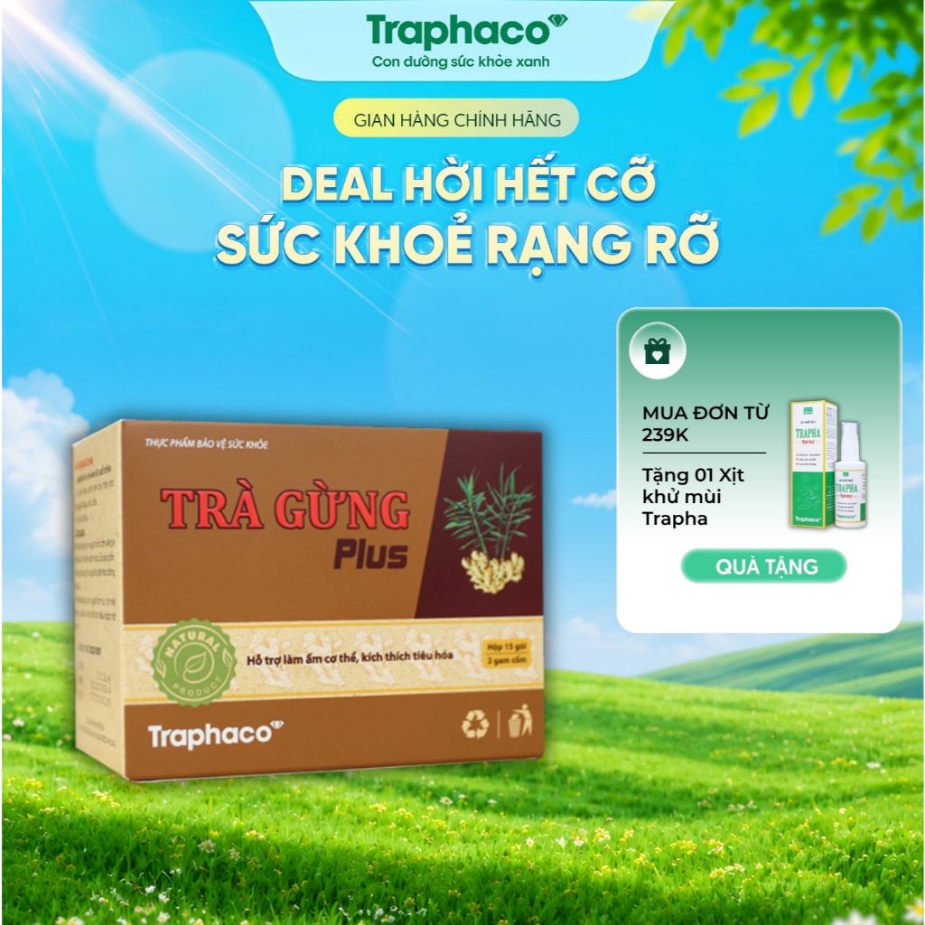 TPBVSK Trà Gừng Plus - Hỗ Trợ Làm Ấm Cơ Thể, Kích Thích Tiêu Hóa, Hộp 15 gói x 3 gam Cốm