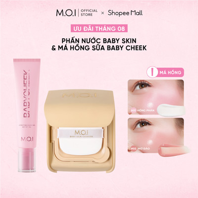 Bộ đôi phấn nước MOI Baby Skin Cushion và má hồng sữa ửng hồng tự nhiên Baby Cheek Blush Ink
