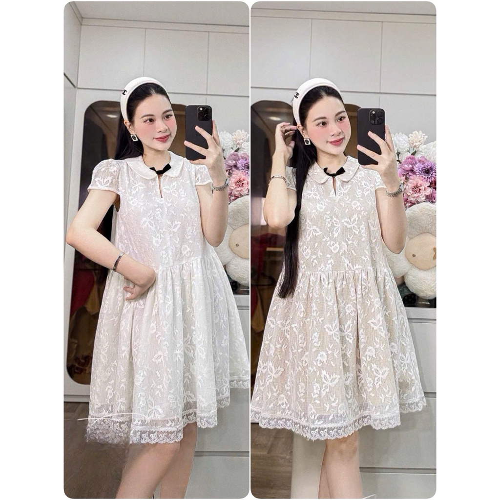 (NH CLOTHING)Váy suông Quynhanhhouse Váy ren nơ cổ M11912 sm