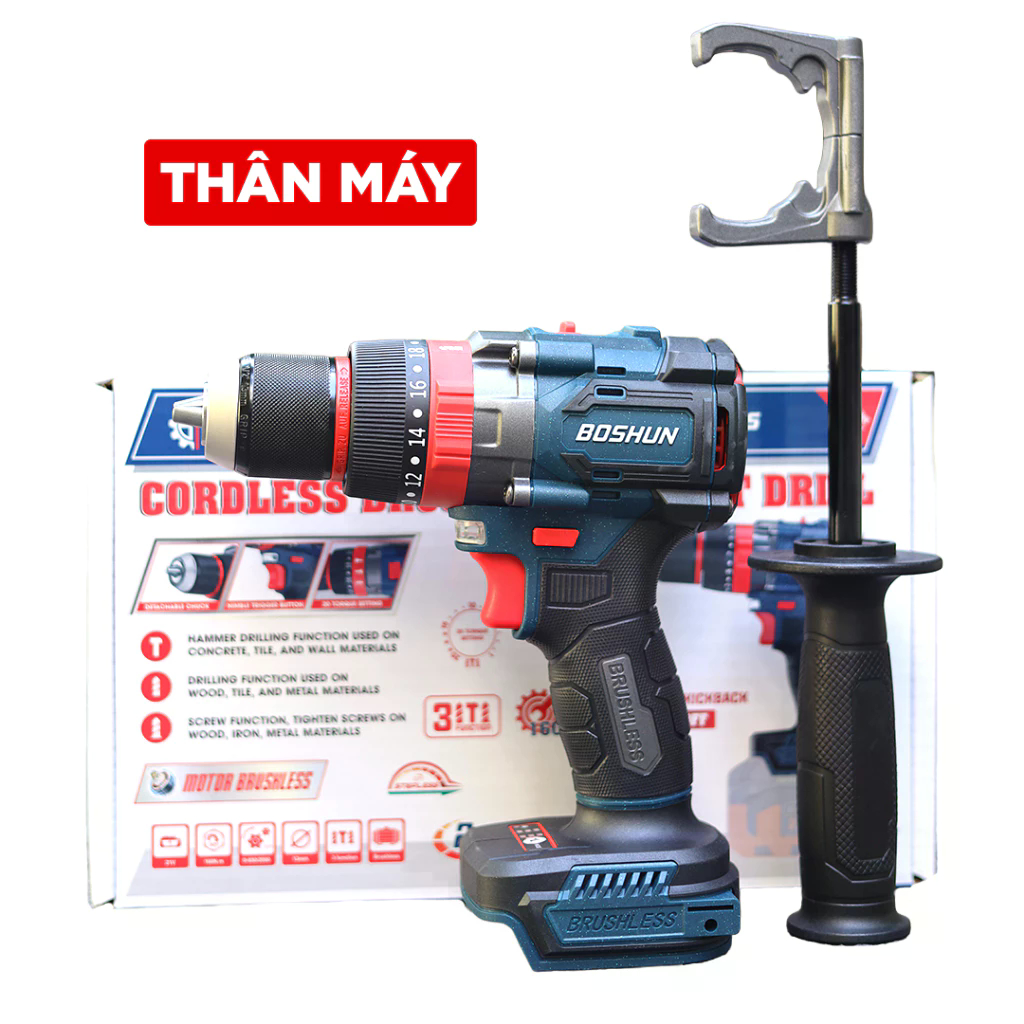 Máy khoan pin Boshun BS-ID160PRO, Lực siết 160Nm, Anti-kickback - Giá tại kho