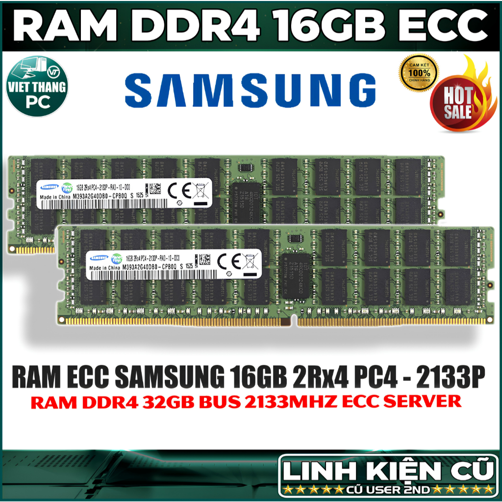 Ram Server ECC Registered Samsung 16GB 2Rx4 DDR4 Bus 2133MHz Chạy Mainboard X99 DDR4 ( Cũ - 2ND )