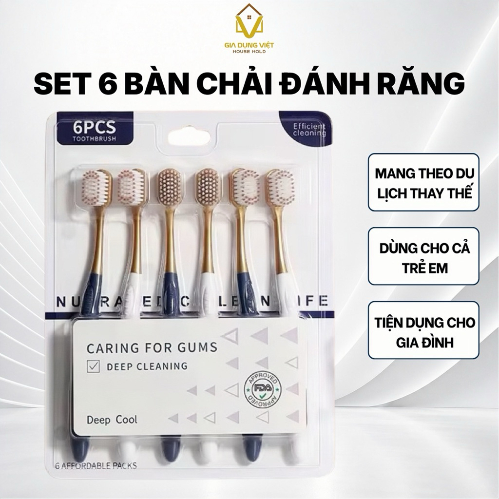 Combo 6 Bàn Chải Đánh Răng Lông Mềm Làm Sạch Sâu Chăm Sóc Nướu Tay Cầm Chống Trượt