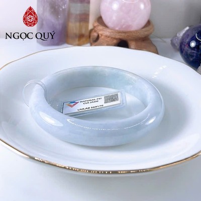 Vòng cẩm thạch A - Ngọc phỉ thúy type A bản hẹ màu trắng phớt tím ni 56 VL117 (kèm kđ type A)- Ngoc Quý