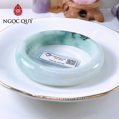 Vòng cẩm thạch A - Ngọc phỉ thúy type A bản hẹ điểm bông xanh ni 58mm VL118 (kèm kđ type A)- Ngoc Quý