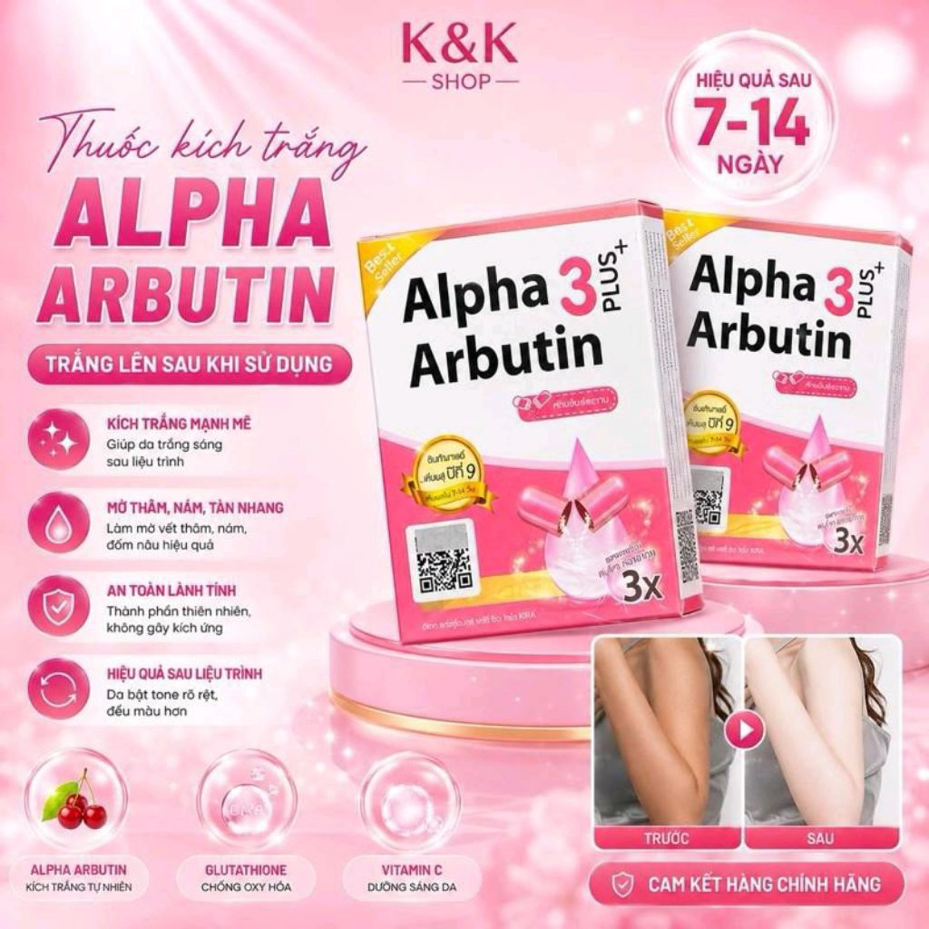 Hộp 10 Viên Kích Trắng Alpha Arbutin Thái Lan Alpha 3 Plus