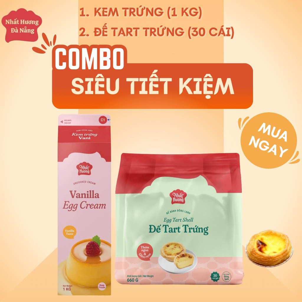 Combo Bánh TART TRỨNG: 30 Đế Tart Trứng + Kem Trứng 1KG Nhất Hương – Set Làm Bánh Tart Trứng