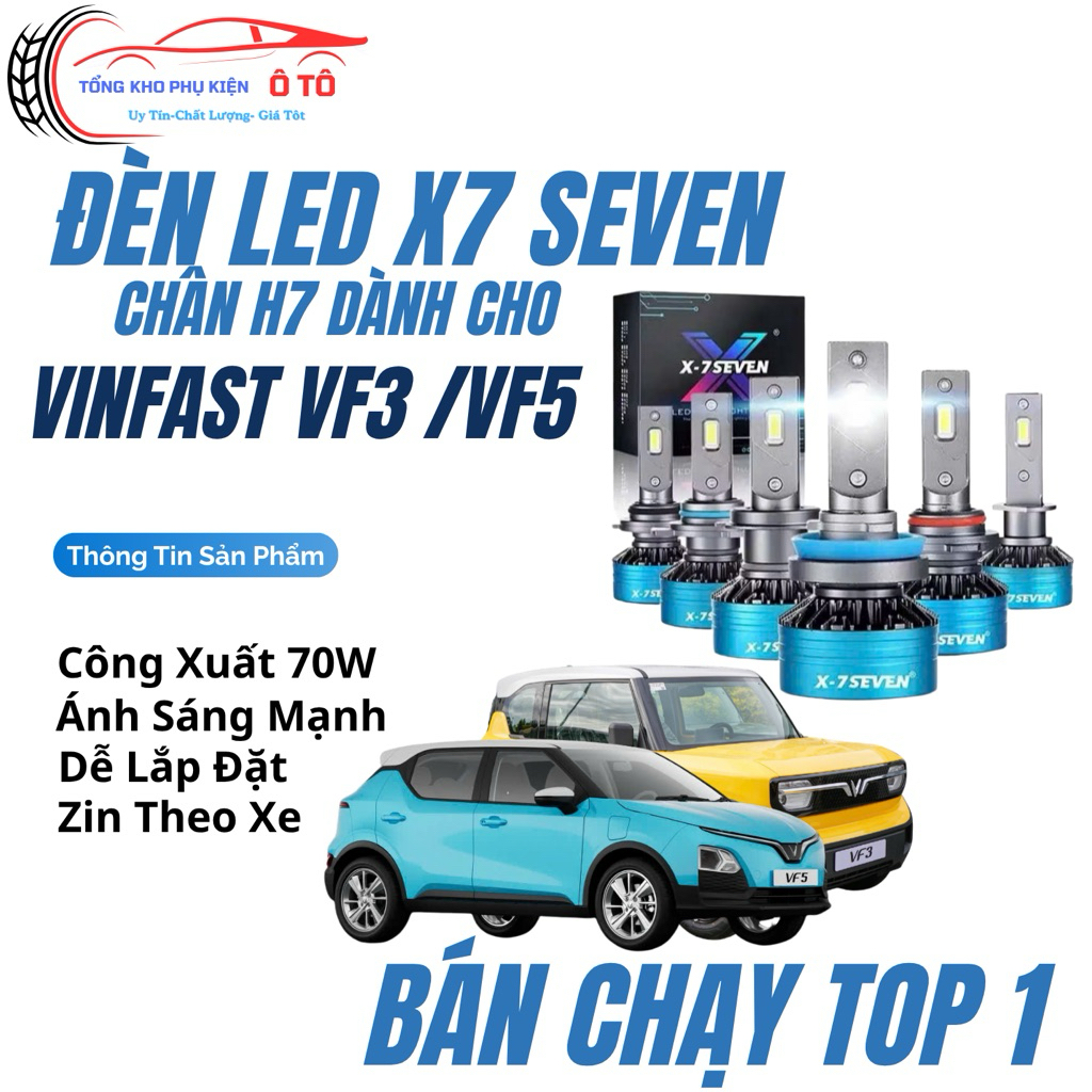 Đèn LED X7 Seven H7 70W/Bóng – Siêu Sáng Gấp 3 Lần Bóng Zin, Chiếu Sáng Mạnh Mẽ