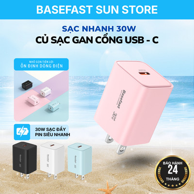 Củ sạc nhanh 30W Basefast cho Phone 12 13 14 15 16 17 samsung.. cục sạc GaN chống quá tải nhiệt
