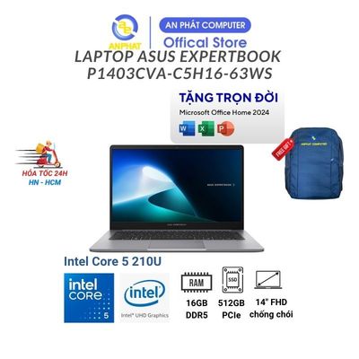 Laptop ASUS ExpertBook P1403CVA-C5H16-63WS (Intel Core 5 210H | 14 inch FHD | 16GB | 512GB | Win 11+ Office)