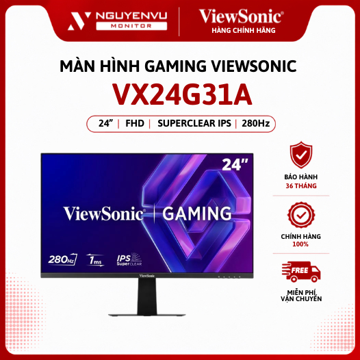 [Full Vat] Màn Hình Gaming ViewSonic VX24G31A 24 inch (FHD/ SuperClear IPS/280Hz/1ms/G-Sync) - Bảo H