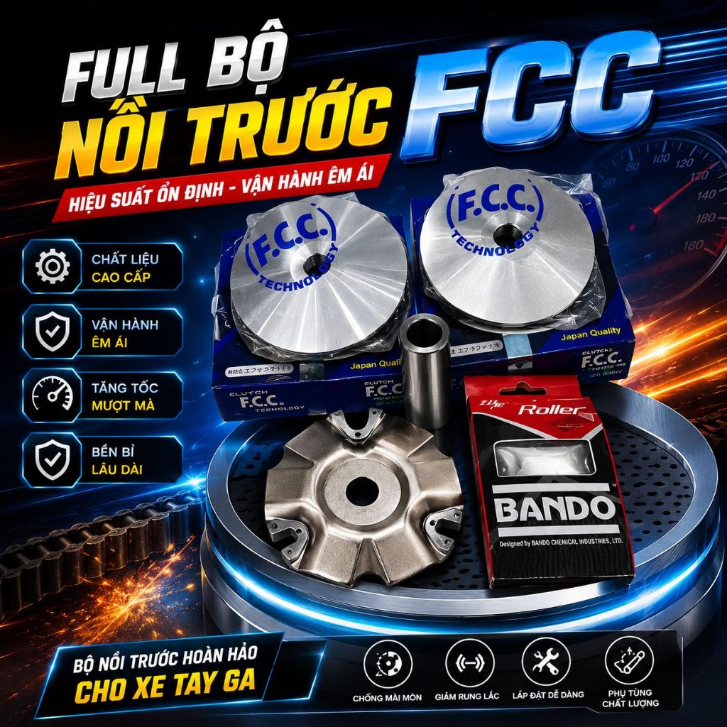 Full Bộ Nồi Trước FCC Chính Hãng Cho AB125, Vision (K44), Lead 125, SH Việt, AB 110 - Đầy Đủ Chén Bi