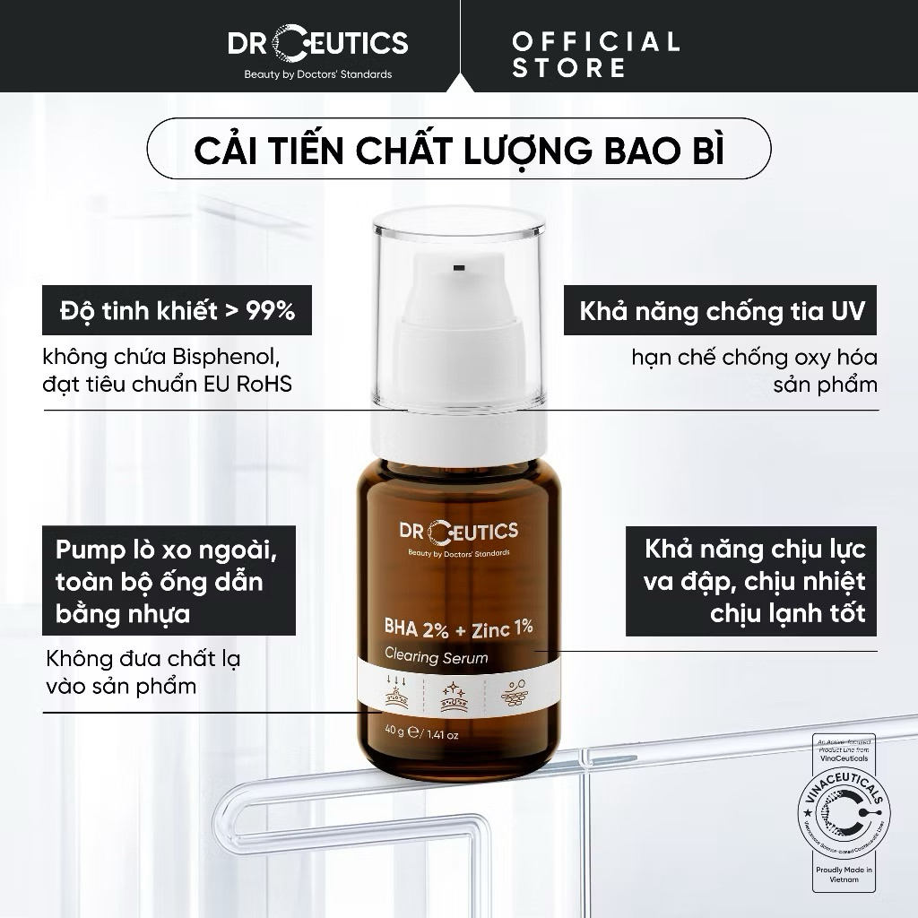 DRCEUTICS Phiên Bản Nâng cấp Serum Kẽm BHA 2% + Zinc PCA 1% DrCeutics 40g