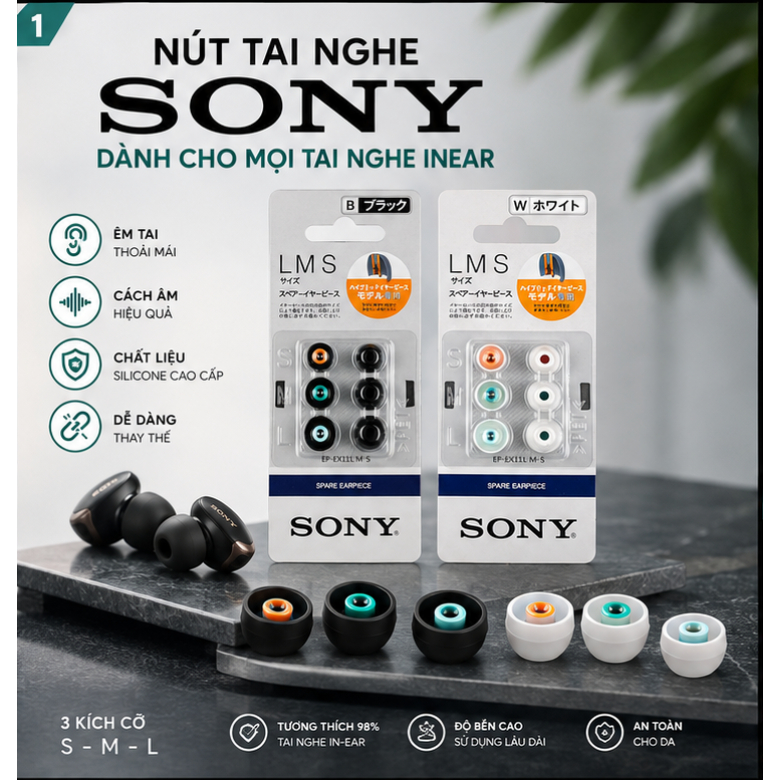 [Hỏa Tốc]Bộ Nút tai nghe Sony thay thế ,Núm tai nghe bluetooth Inear Cho mọi tai nghe inear ,Nút tai