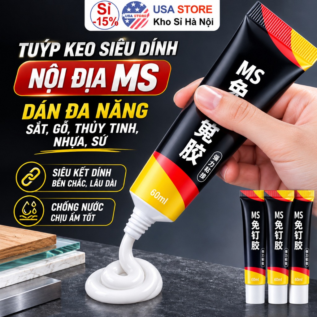 Tuýp Keo Siêu Dính Nội Địa MS Siêu Năng - Dán Tường Không Cần Đinh - Keo Siêu Dán Giày Gỗ Thuỷ Tinh