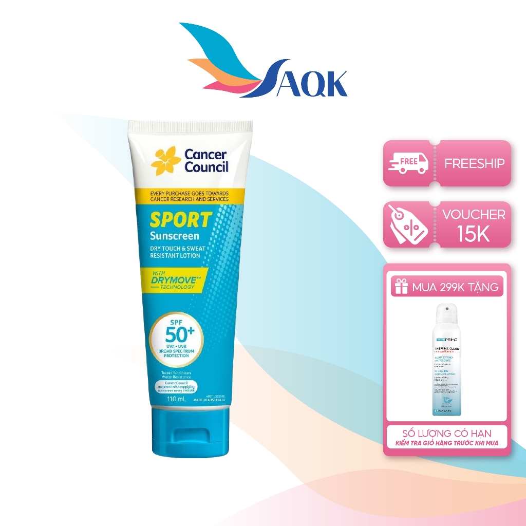 Kem chống nắng dành cho hoạt động thể thao Cancer Council Sport Sunscreen SPF50+ (35ml/110ml) - Bảo 