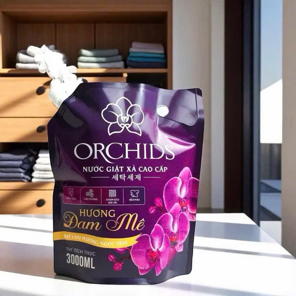Nước Giặt Xả Hương Đam Mê ORCHIDS 3000ml. Thùng 4 gói 13kg