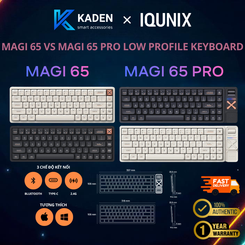 [CHÍNH HÃNG] Bàn Phím Cơ IQUNIX Magi65/Pro Low Profile Aluminum 65% 3 Mode VIA RGB