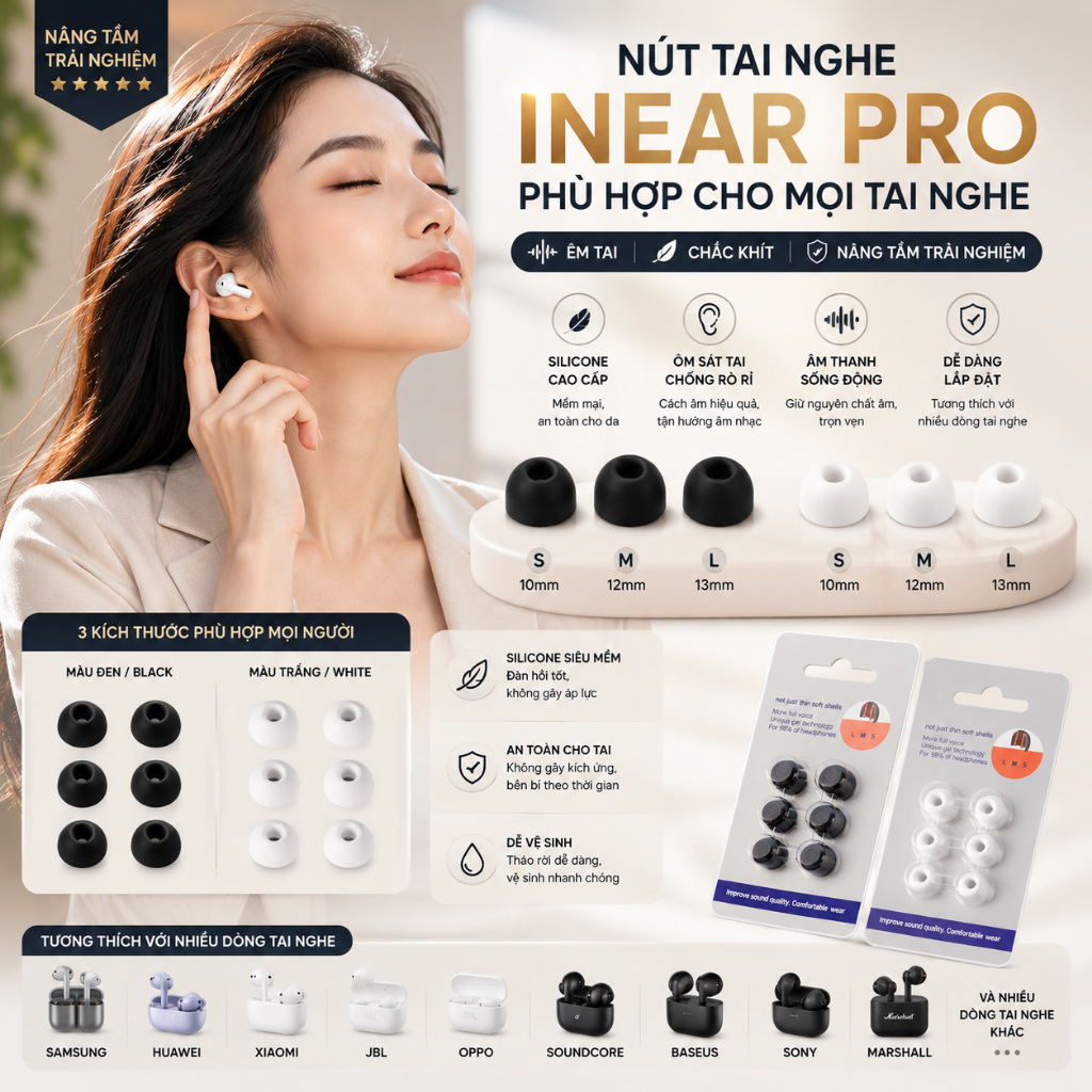 [Hỏa Tốc]Bộ Nút tai nghe thay thế Xịn,Núm tai nghe bluetooth Inear Cho mọi tai nghe inear ,Nút Có tâ