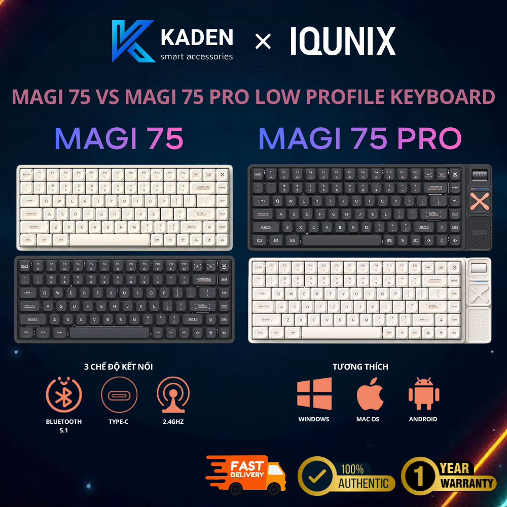[CHÍNH HÃNG] Bàn Phím Cơ IQUNIX Magi75/Pro Low Profile Aluminum 75% 3 Mode Kết Nối VIA RGB