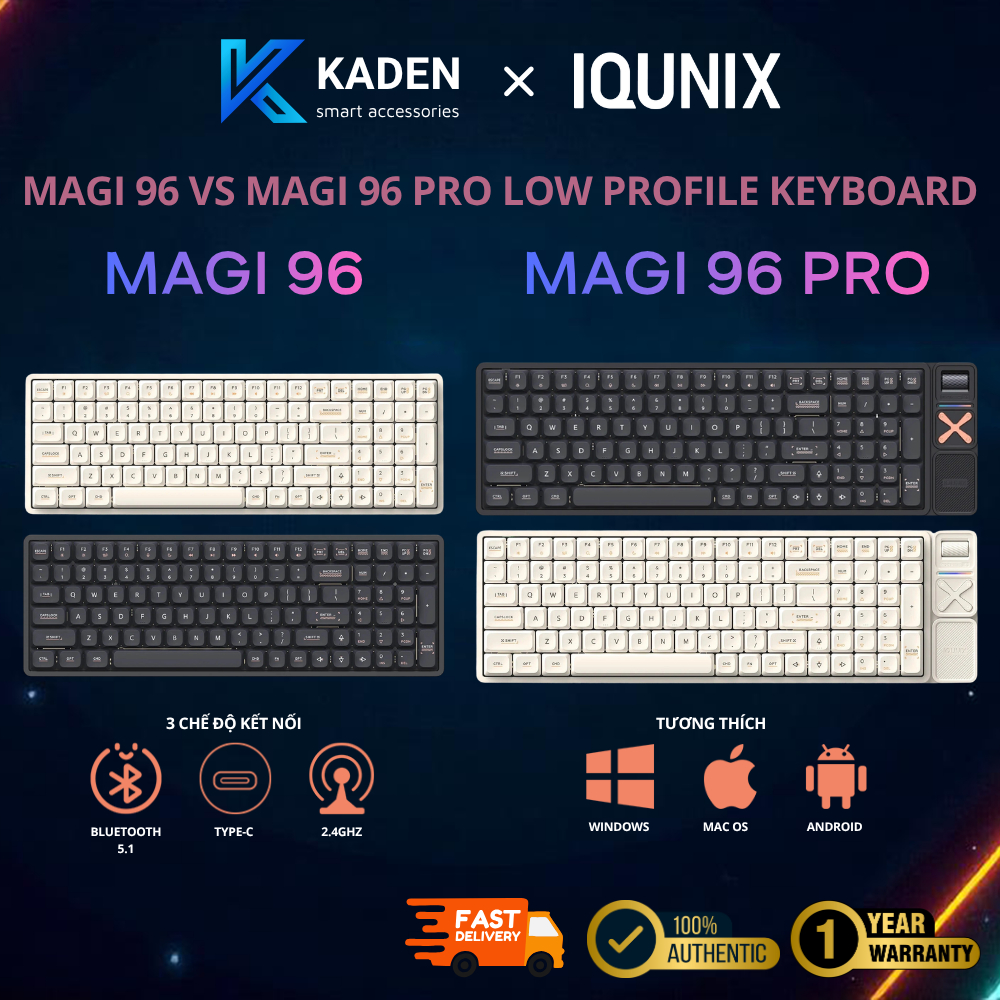 [CHÍNH HÃNG] Bàn Phím Cơ IQUNIX Magi96/Pro Low Profile Aluminum 96% 3 Mode VIA RGB