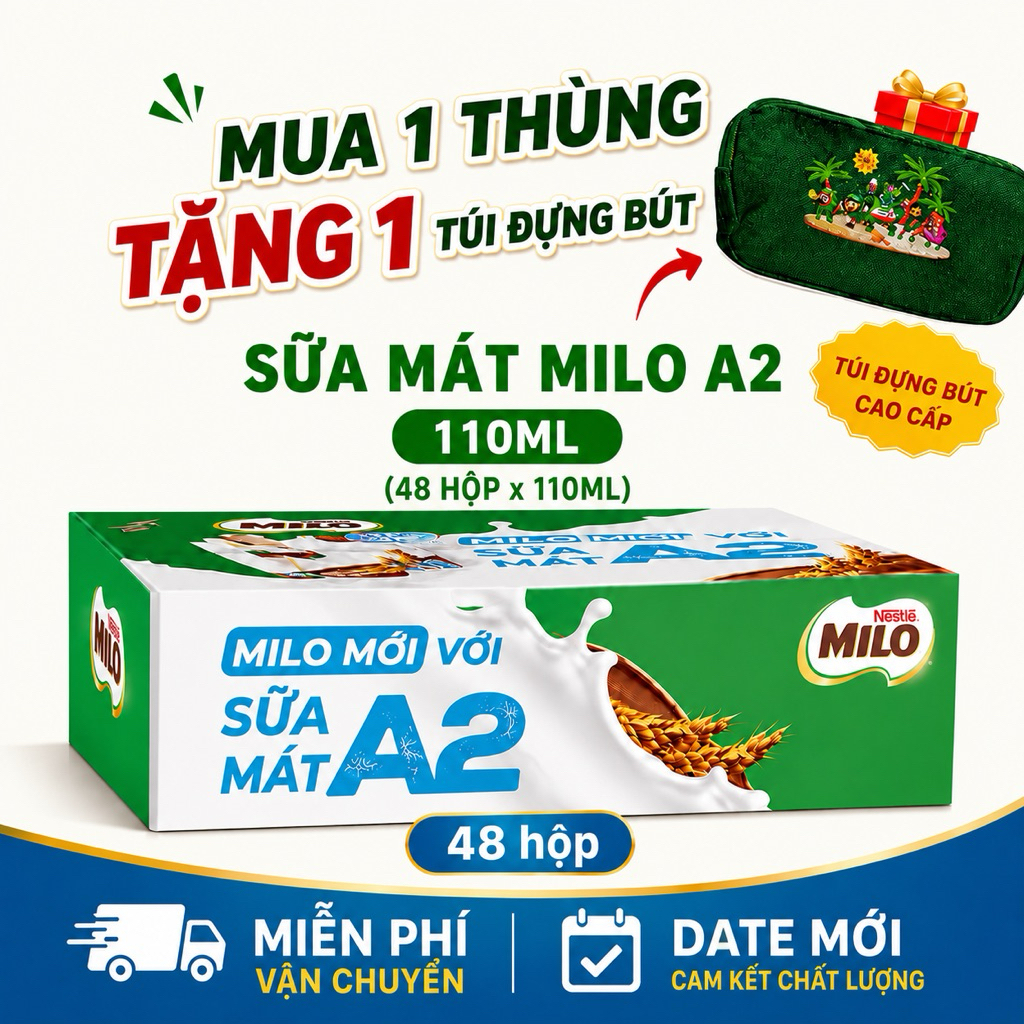 Sữa Lúa Mạch Milo 110ML Đạm Quí A2 (48Hộp x 110ML) Date Mới