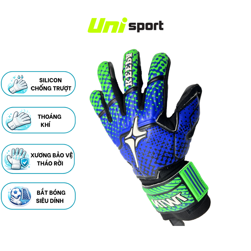 Găng Tay Thủ Môn Iwin Keepa A03 - Màu Bích - Latex PK-ONEs 4mm, Có Xương Trợ Lực, Bám Dính Cao