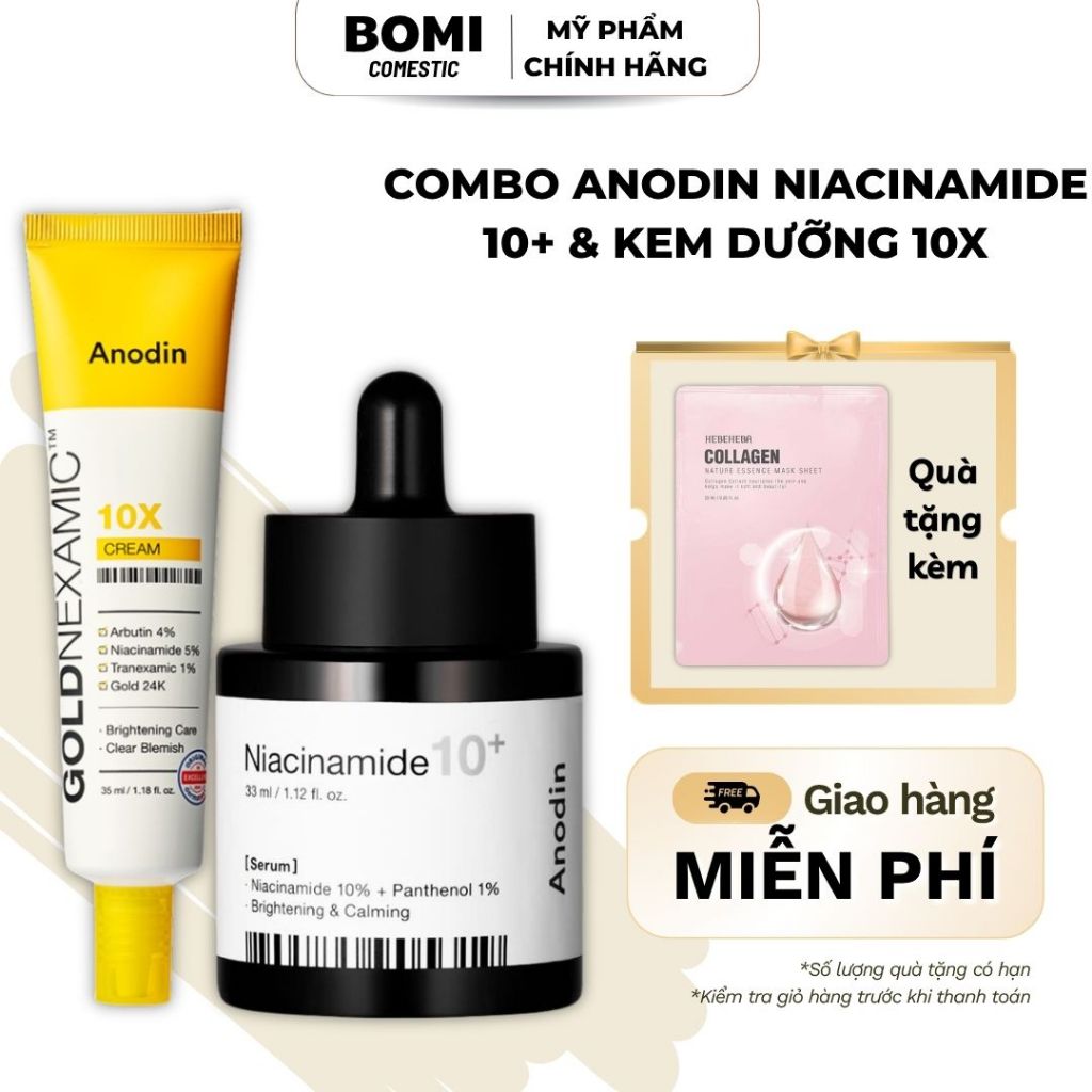 COMBO ANODIN NIACINAMIDE 10+ & KEM DƯỠNG 10X – HỖ TRỢ SÁNG DA, MỜ THÂM, DƯỠNG ẨM BOMICOMESTIC