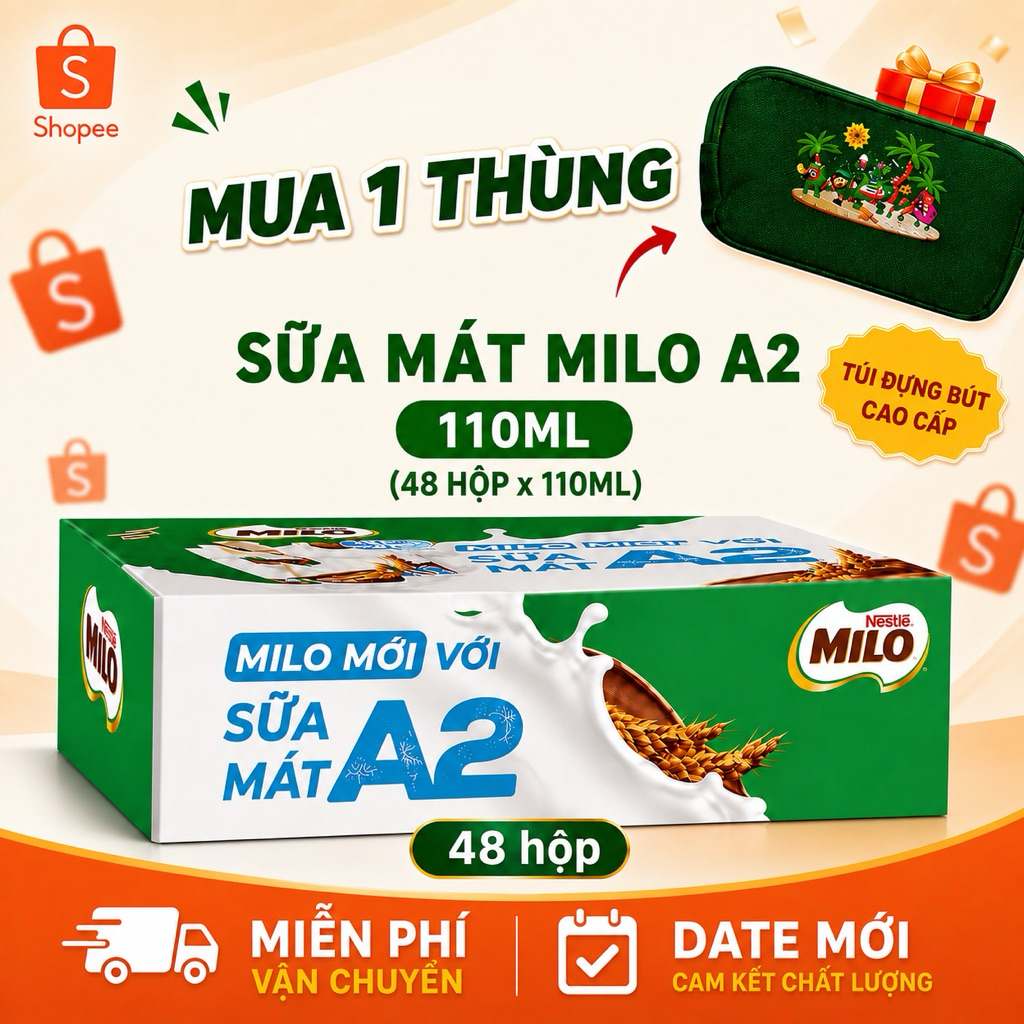 Sữa Lúa Mạch Milo 110ML (48Hộp x 110ML) Sữa Mát Milo A2 Có Đạm Quí Không Lo Bị Nóng (DATE MỚI