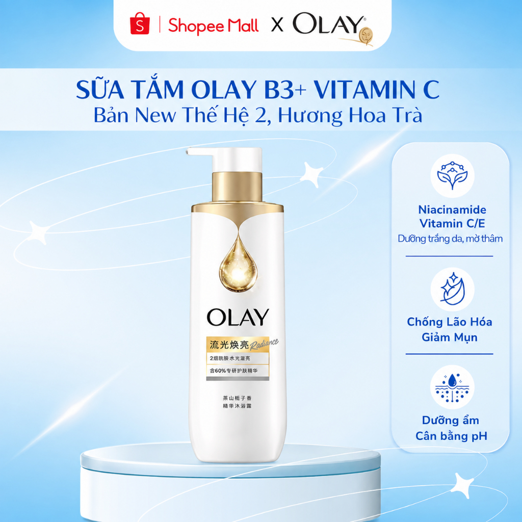 Sữa Tắm Olay B3+ Trắng Da Thế Hệ 2 Hương Hoa Trà Strawberry & Mint